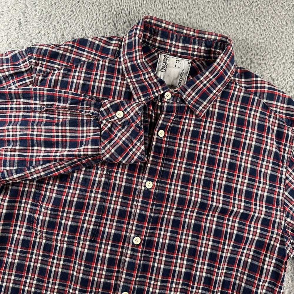 Bill Reid XL Men's Casual Button Down Shirt Navy Red Plaid Made In‎ USA